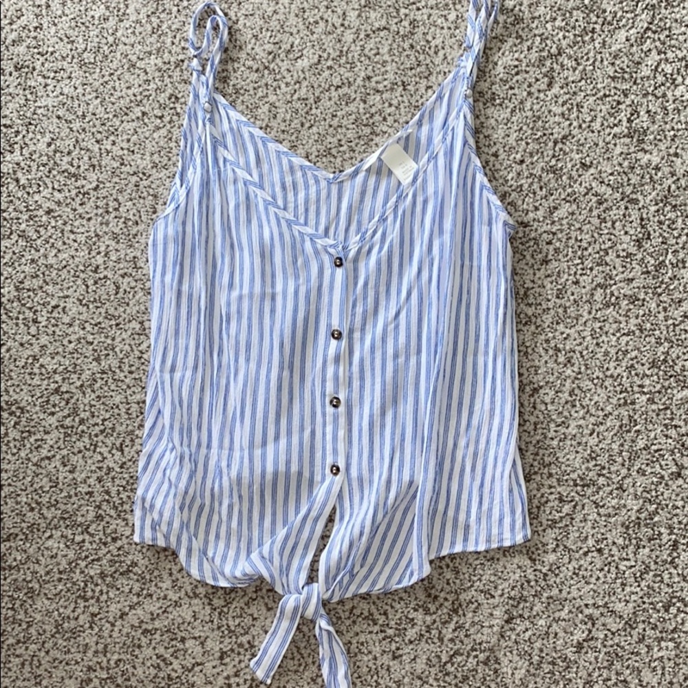 White & blue striped spaghetti strap tank top